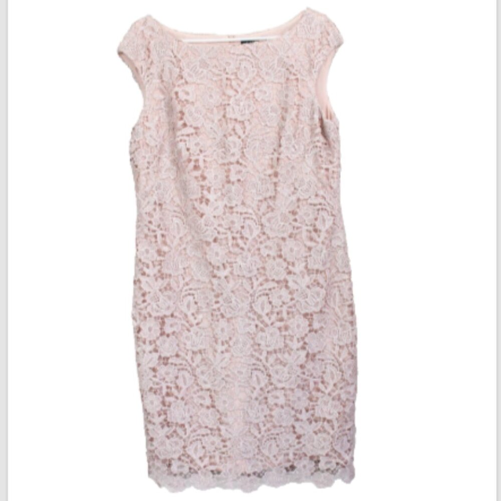 Ralph Lauren Dress sz 14 NEW Women Pink Lace holiday Elegant Dressy Formal LRL